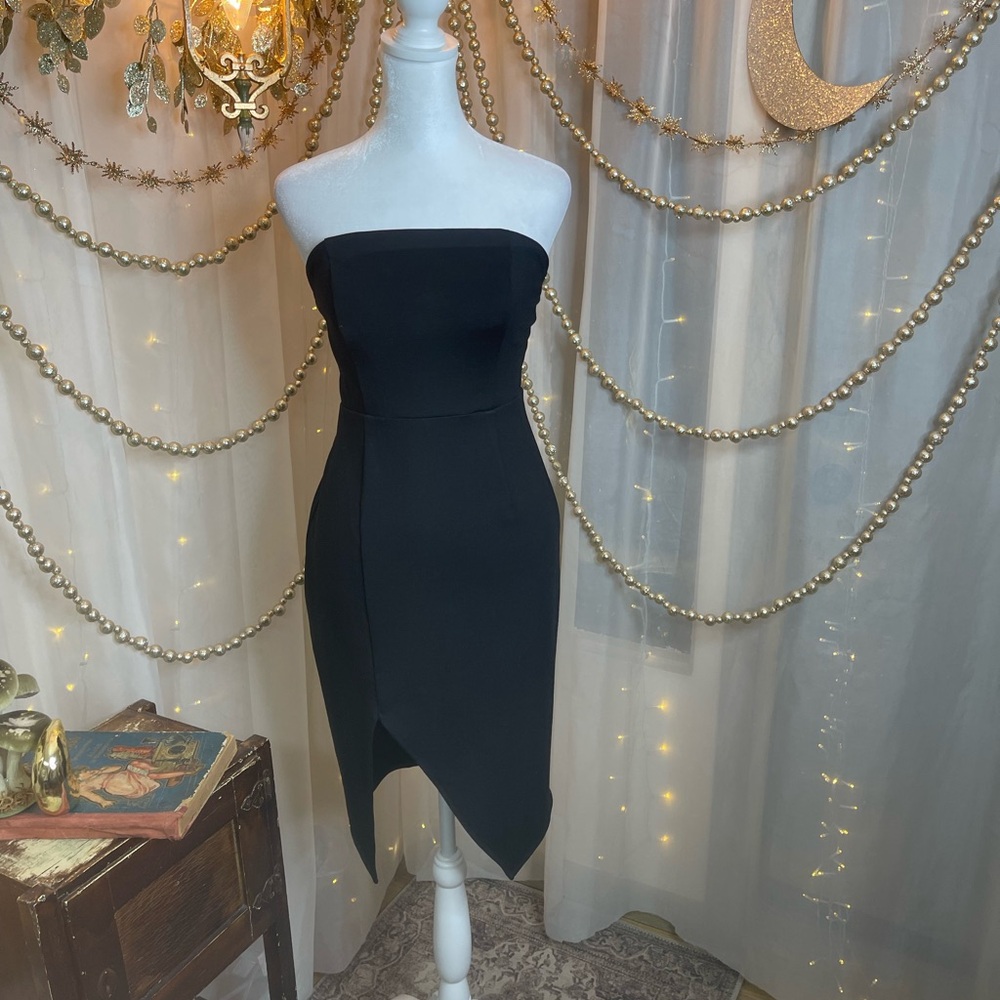 Lulu's Black Strapless Asymmetrical Bodycon Dress - Picture 1 of 6